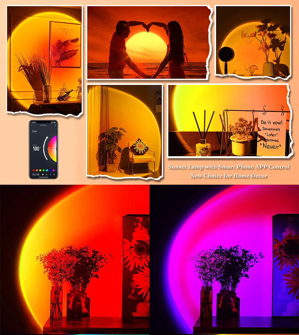 Smart Sunset Lamp RGB LED APP Remote USB Projection Light