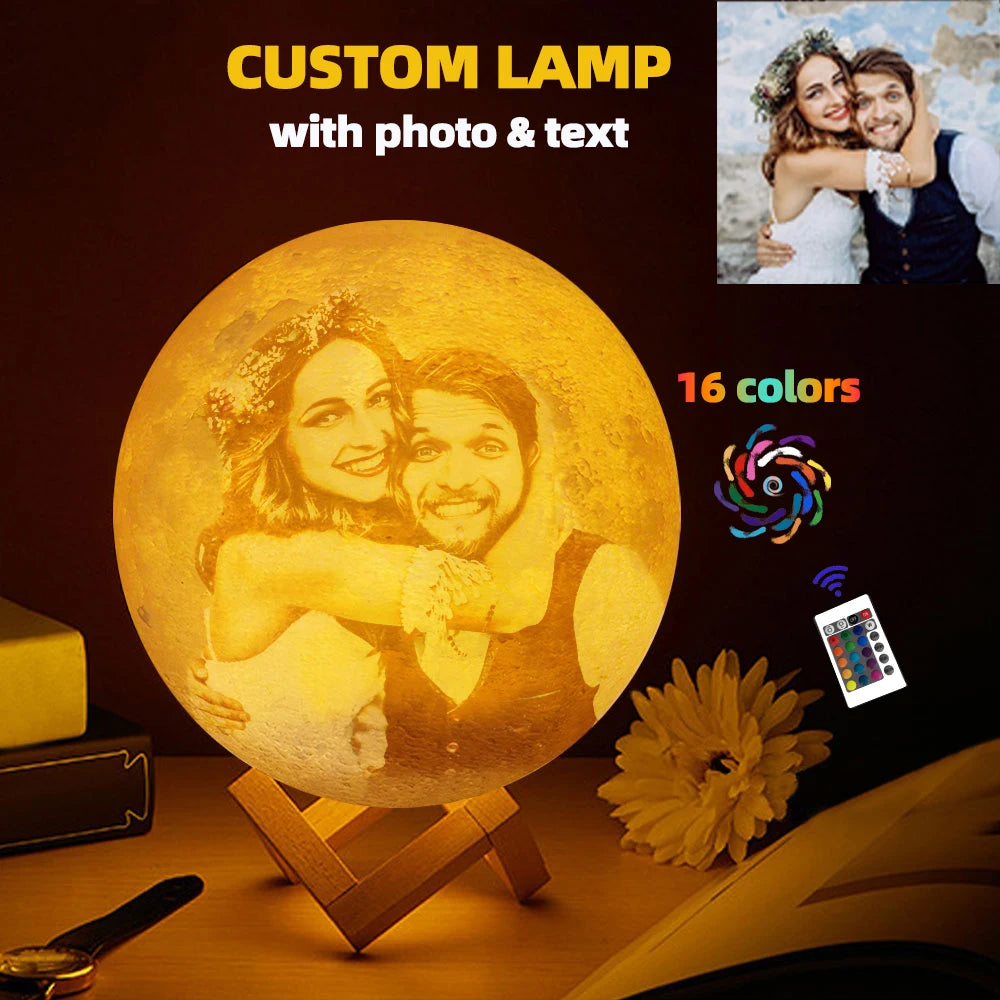 Personalized Moon Lamp 3D Printed Custom Photo USB Night Light