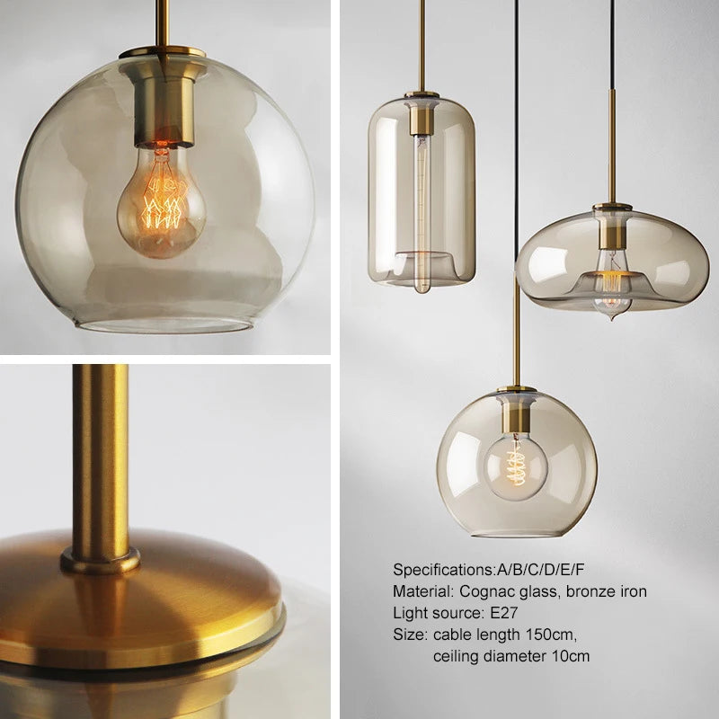 Nordic glass pendant light suspended above a kitchen island in a modern Scandinavian-inspired home.