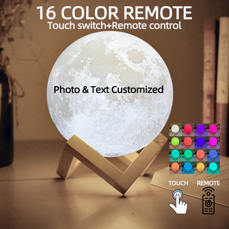 Personalized Moon Lamp 3D Printed Custom Photo USB Night Light
