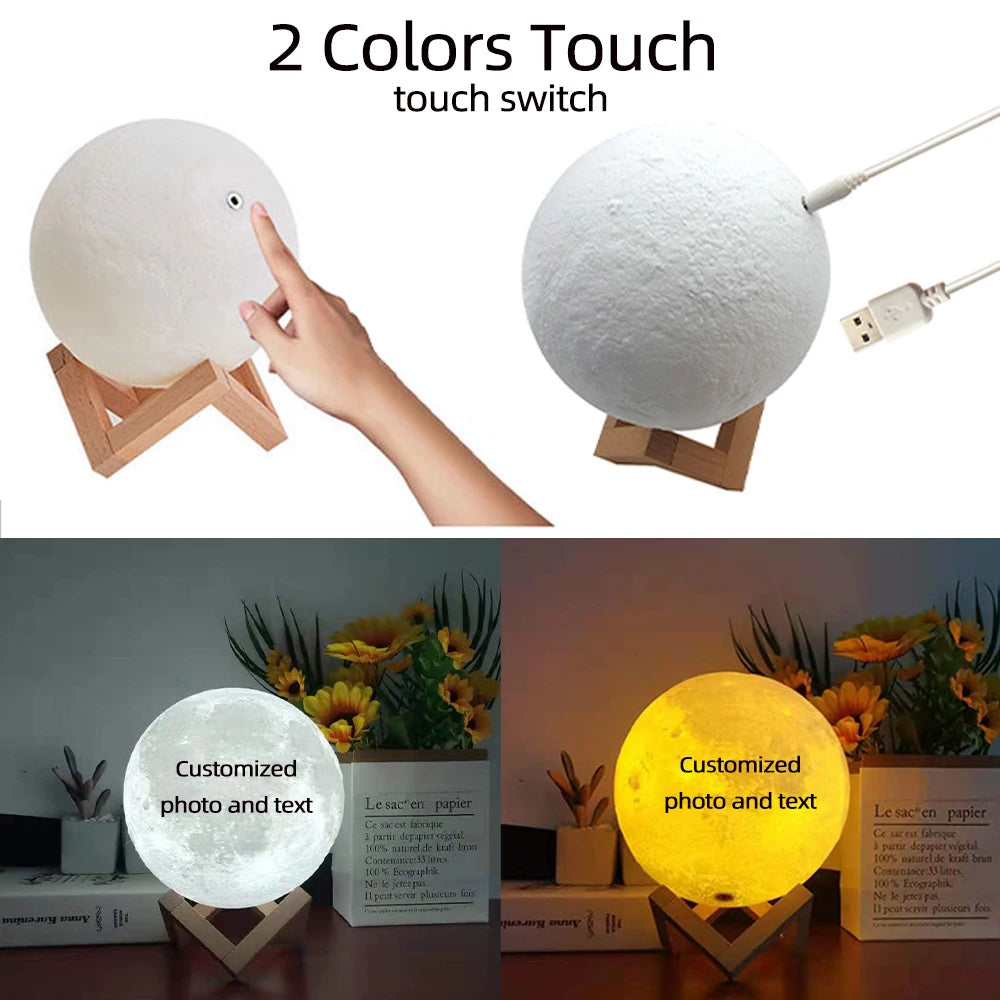 Personalized Moon Lamp 3D Printed Custom Photo USB Night Light