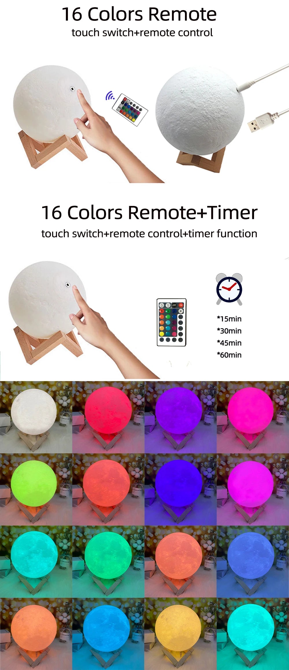 Personalized Moon Lamp 3D Printed Custom Photo USB Night Light
