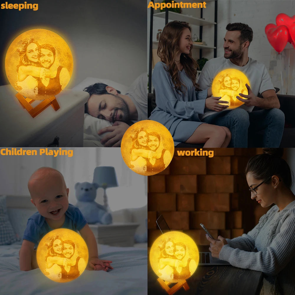 Personalized Moon Lamp 3D Printed Custom Photo USB Night Light
