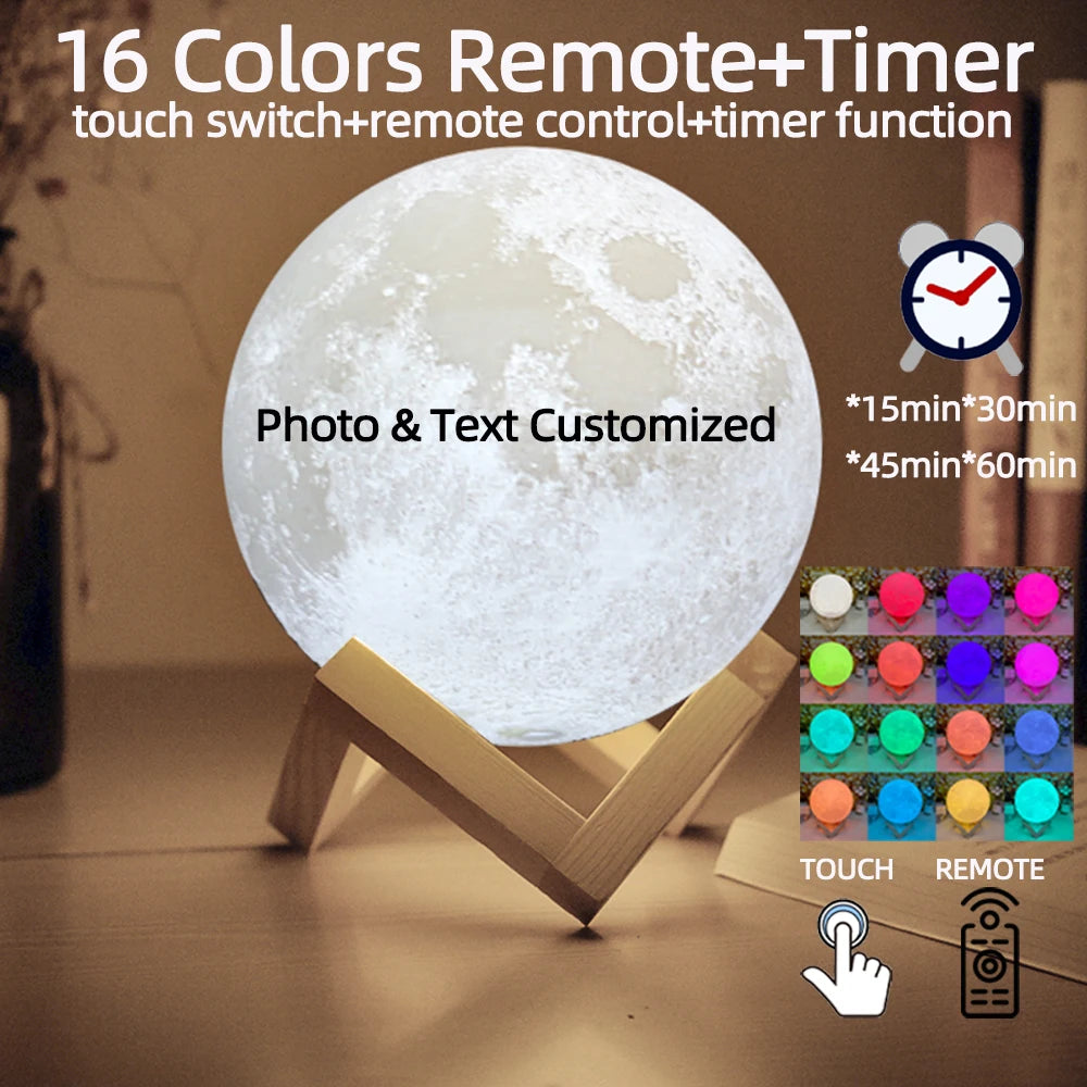 Personalized Moon Lamp 3D Printed Custom Photo USB Night Light