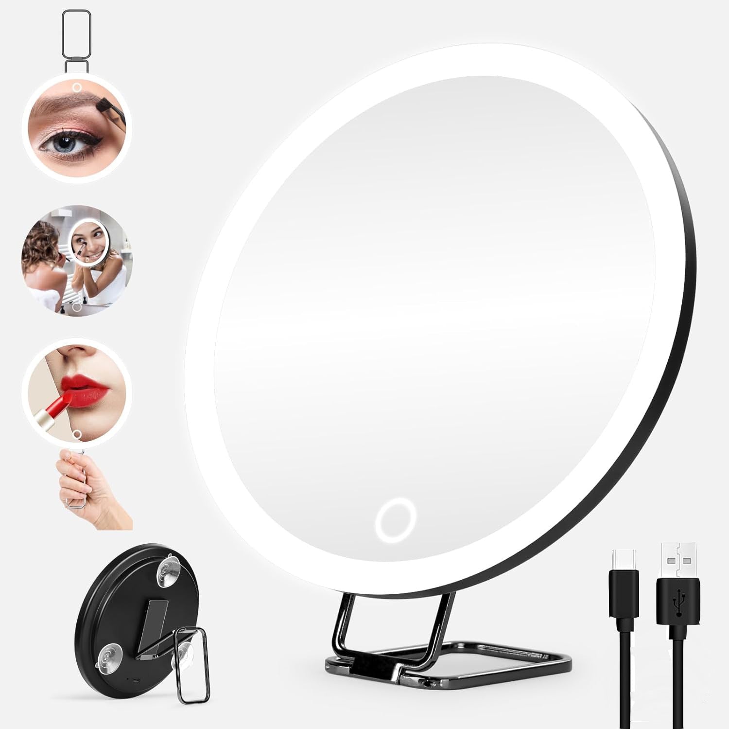 New 30 times magnification makeup mirror charging led light with lamp 360 degree bracket with lamp mirror 3 suction cup 10X20X