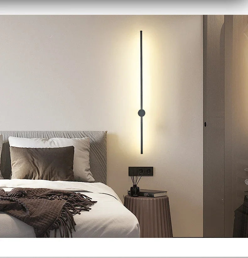 Nordic minimalist LED long wall light installed in a modern hallway with luxury interior décor.