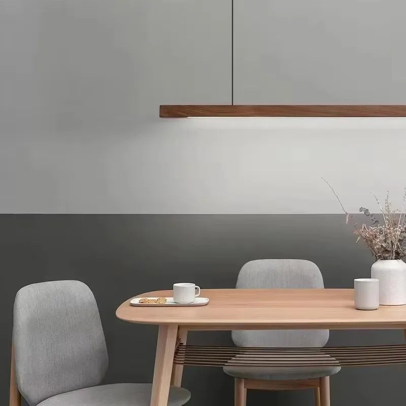 Modern LED Chandelier Black Walnut Wooden Dining Room Kitchen Island Long Hanging lights Restaurant Office Coffee Home Lighting