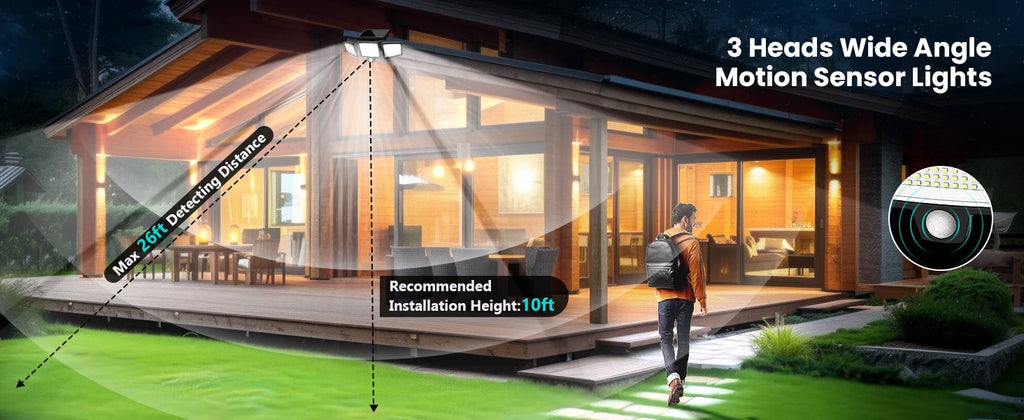 Solar Motion Sensor Security Light Outdoor Waterproof 3 Head LED