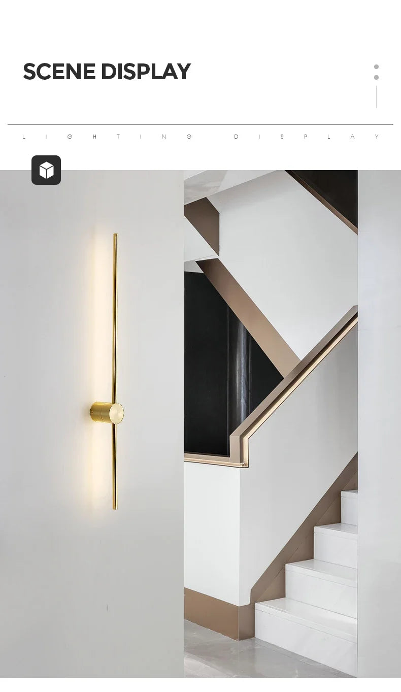Nordic minimalist LED long wall light installed in a modern hallway with luxury interior décor.