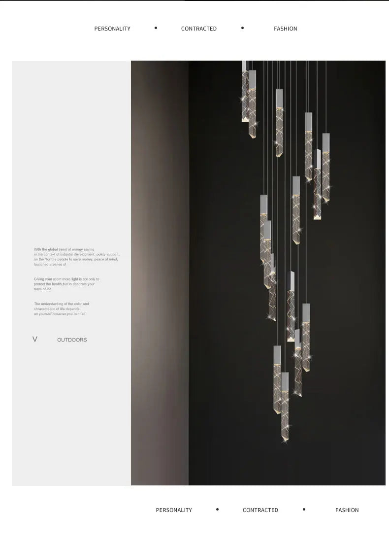 New Staircase Chandelier LED Modern Duplex Loft Spiral Long Chandelier Creative Villa Living Room Bedroom Hanging Crystal Light