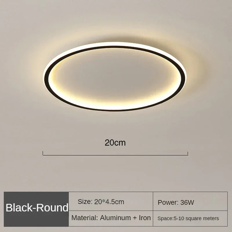 Nordic minimalist LED ceiling light with remote control installed in a modern living room.
