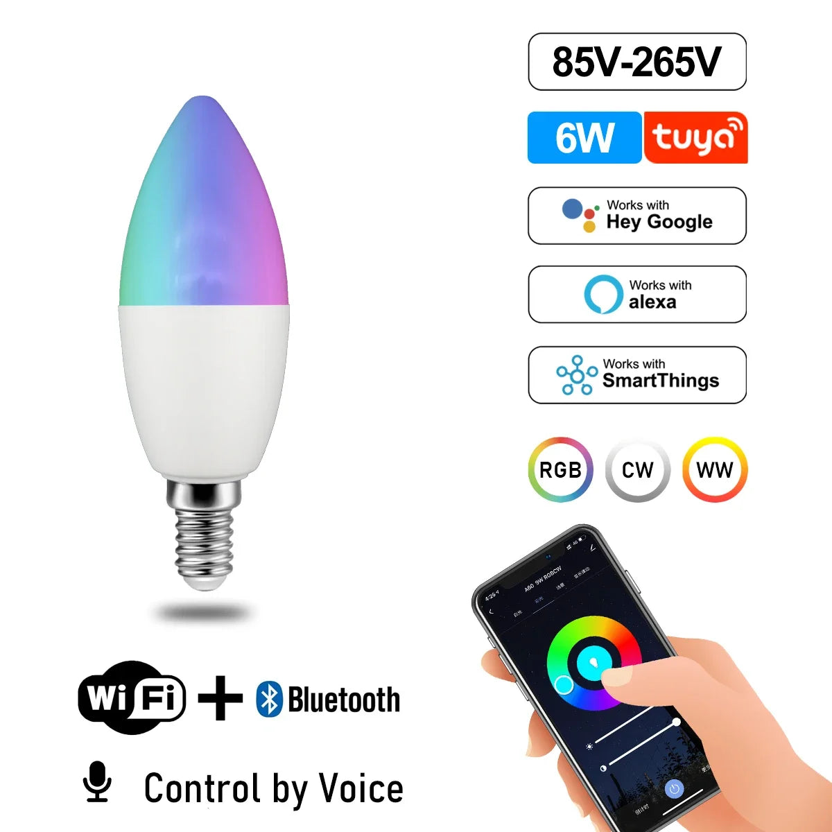 Smart RGB LED Bulb WiFi Dimmable Tuya Alexa Google Home