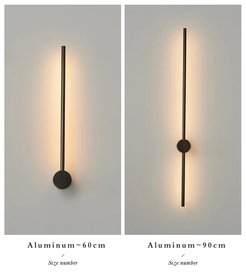 Nordic minimalist LED long wall light installed in a modern hallway with luxury interior décor.