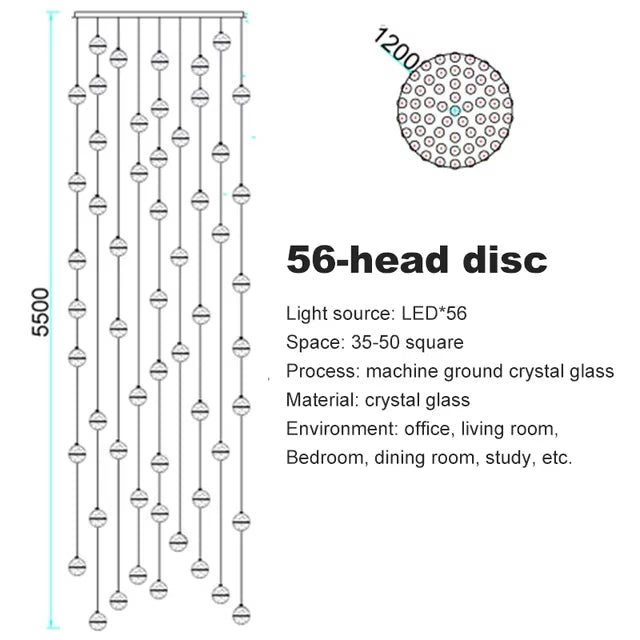 Modern spiral crystal LED chandelier cascading down a luxury staircase in a contemporary home.