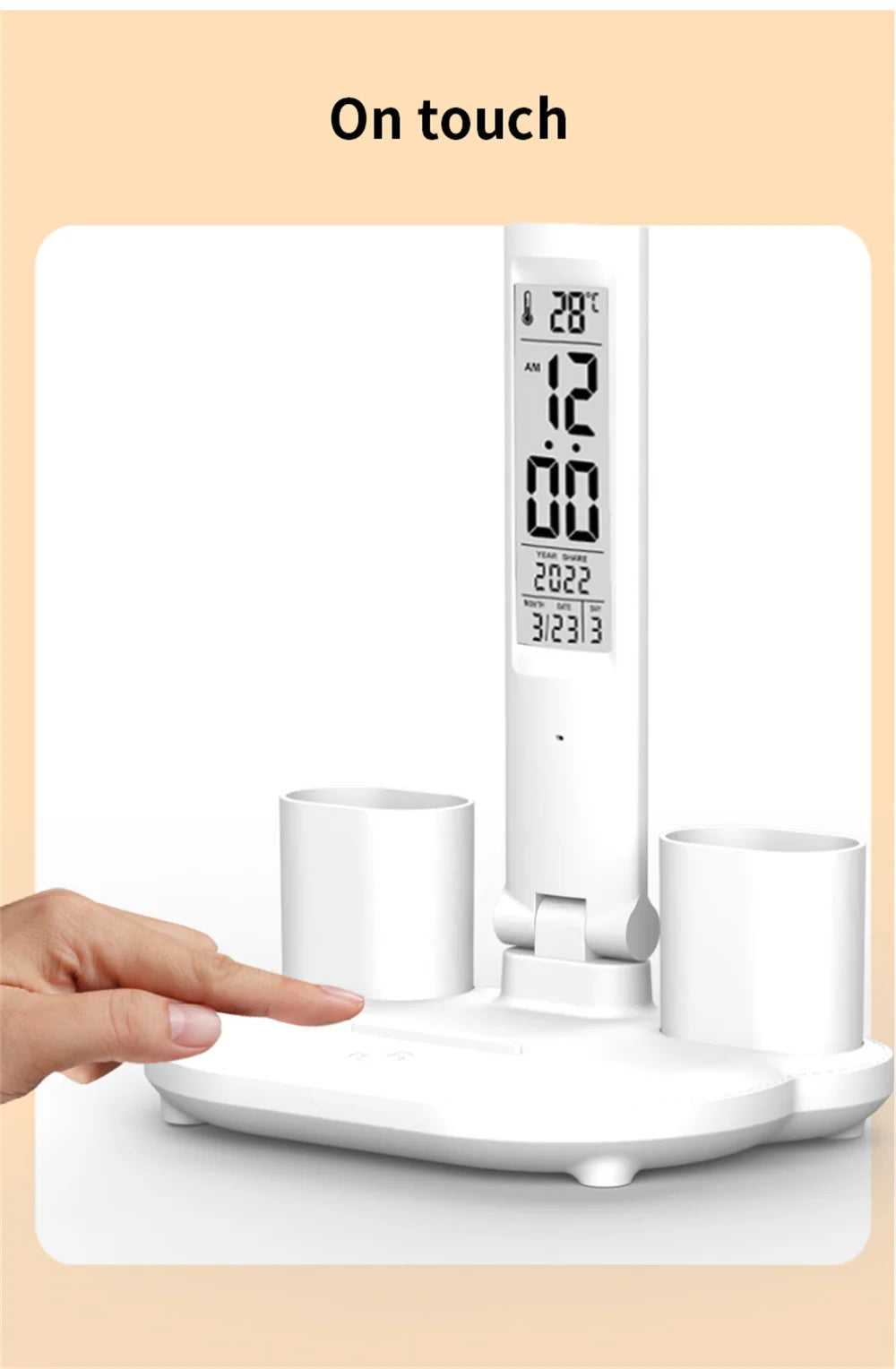 LED Desk Lamp with Clock, Calendar & Touch Dimmable Light USB