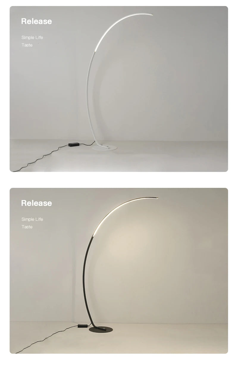 Nordic Modern Arc Shape Floor Lamp Led Dimmable Remote Control Standing Light For Living Room Bedroom Sofa Study Decor Lighting