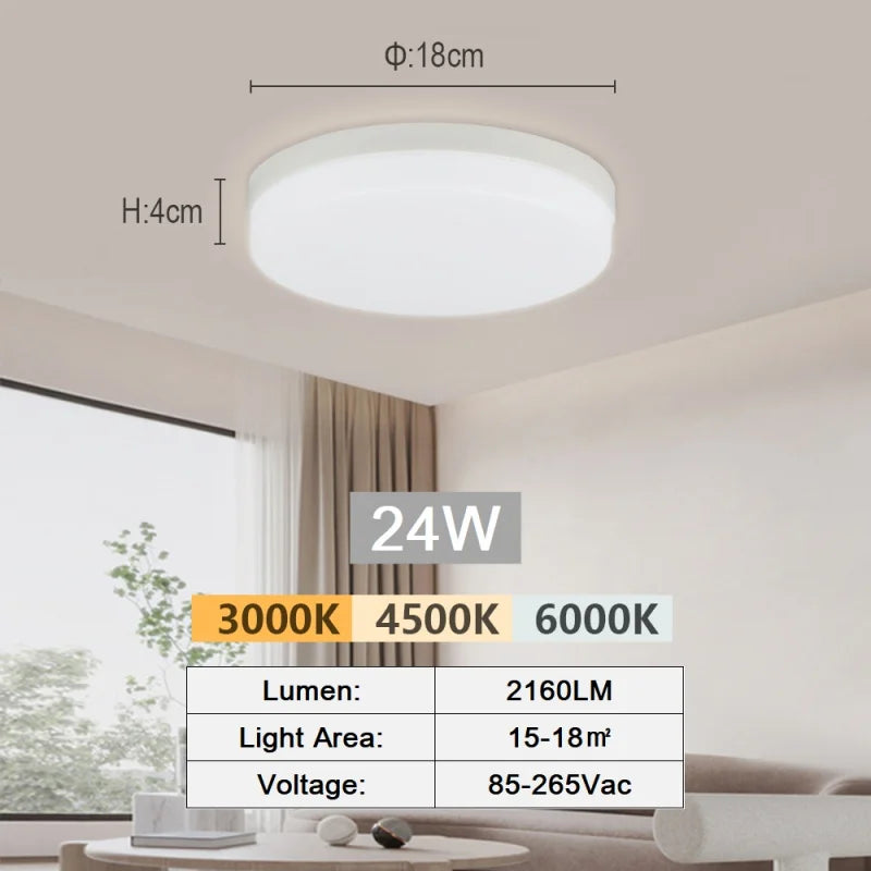 Modern LED flush mount ceiling light installed in a stylish living room with bright energy-efficient illumination.