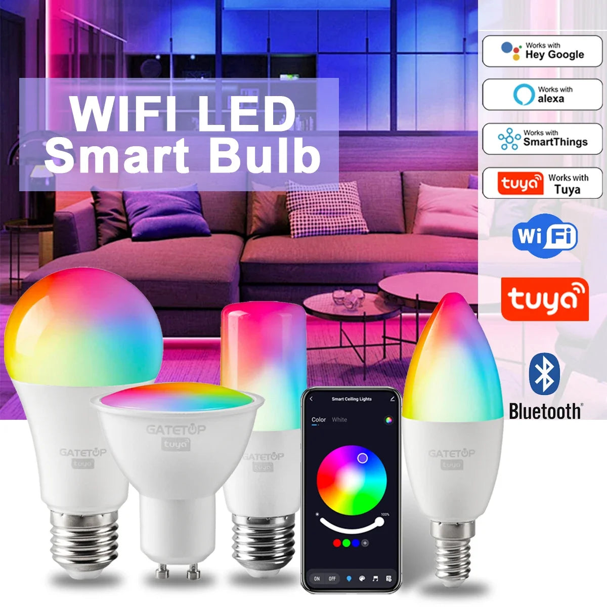 Smart RGB LED Bulb WiFi Dimmable Tuya Alexa Google Home
