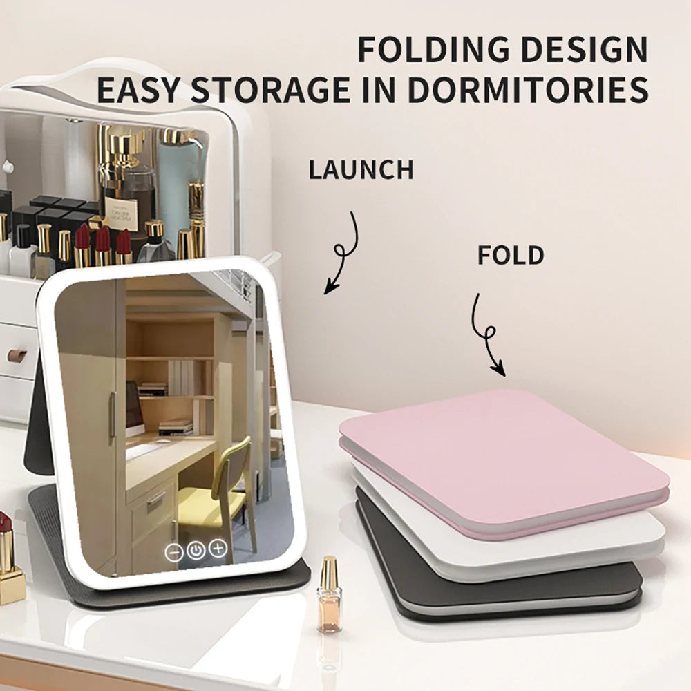 LED Makeup Mirror 3 Color Dimmable Touch Screen Rechargeable