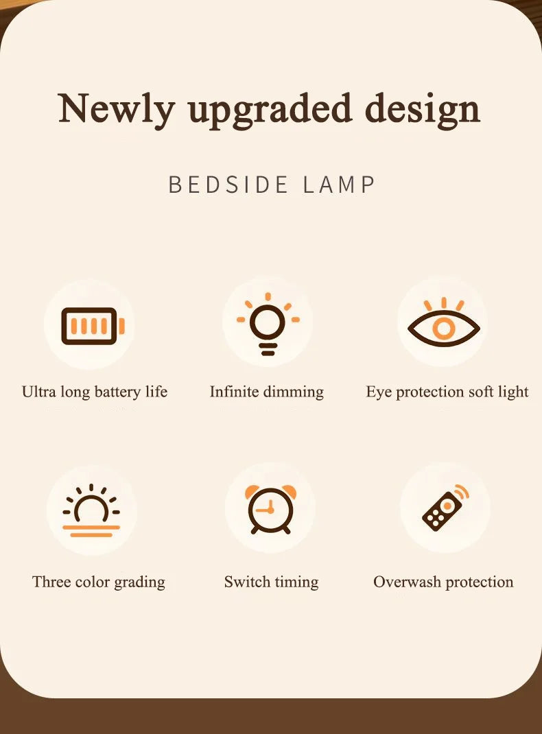 USB Touch Night Lamp LED Rechargeable Bedside Lamp Remote Control