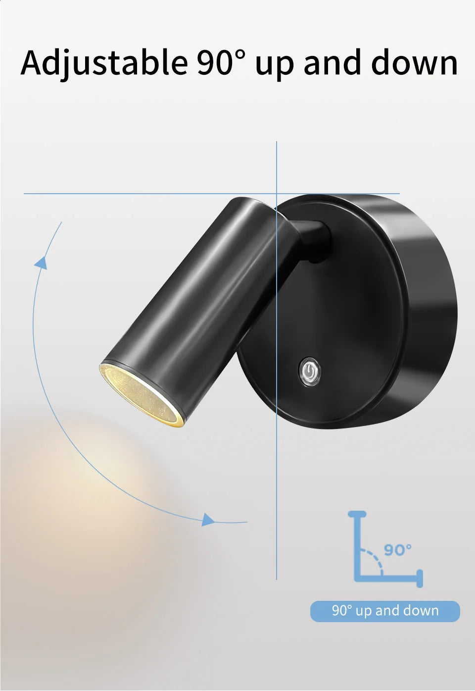 Magnetic rechargeable LED wall light mounted beside a bed with touch control and adjustable brightness.