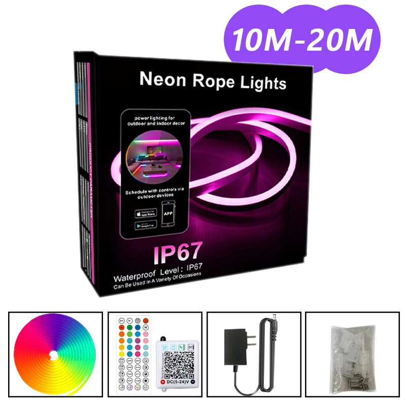 RGB Neon LED Strip 24V Bluetooth Music Sync Waterproof Rope Light