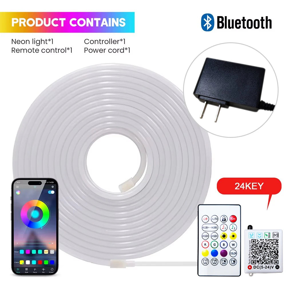 RGB Neon LED Strip 24V Bluetooth Music Sync Waterproof Rope Light