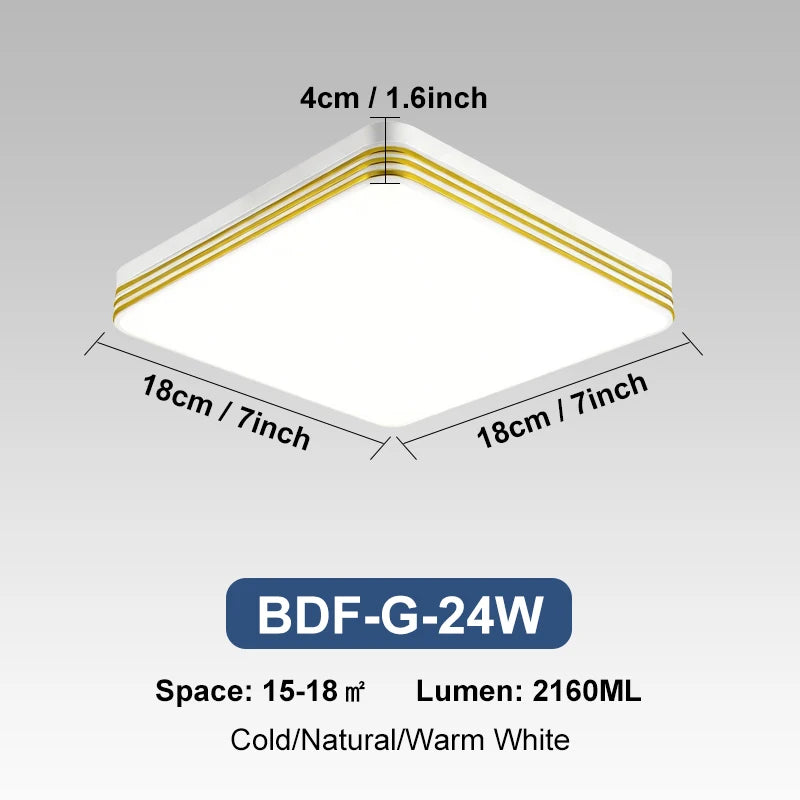 Modern square LED ceiling light installed in a contemporary living room with bright energy-efficient lighting.