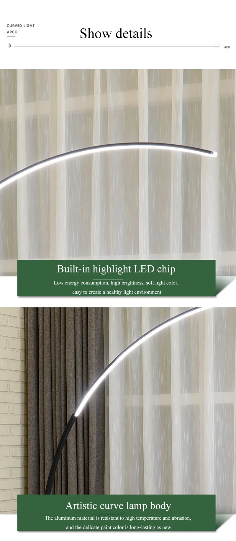 Nordic Modern Arc Shape Floor Lamp Led Dimmable Remote Control Standing Light For Living Room Bedroom Sofa Study Decor Lighting