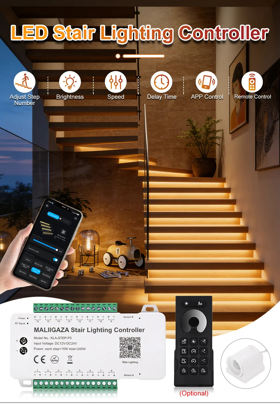 LED stair lighting kit Motion Sensor 24V COB Strip with APP Control