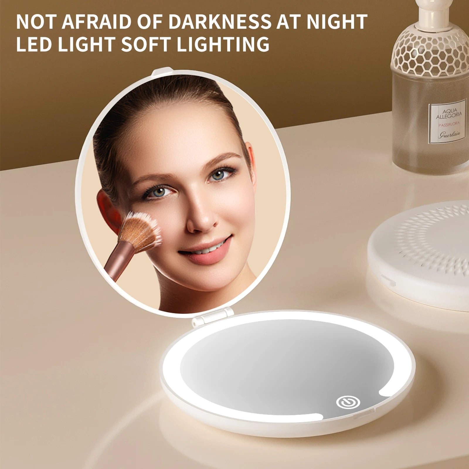 LED Lighted Travel Makeup Mirror, 3 Colors Light, 5X Magnifying, Portable Compact Vanity Mirror