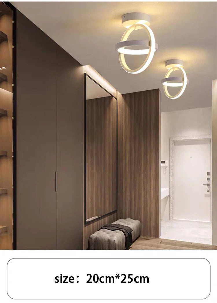 Modern 2 ring LED ceiling light installed in a stylish hallway with contemporary interior décor.
