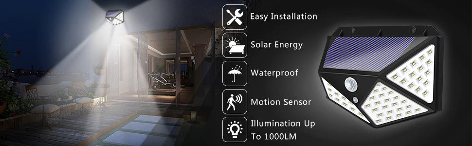 Solar Motion Sensor Security Light 100 LED Outdoor Waterproof PIR