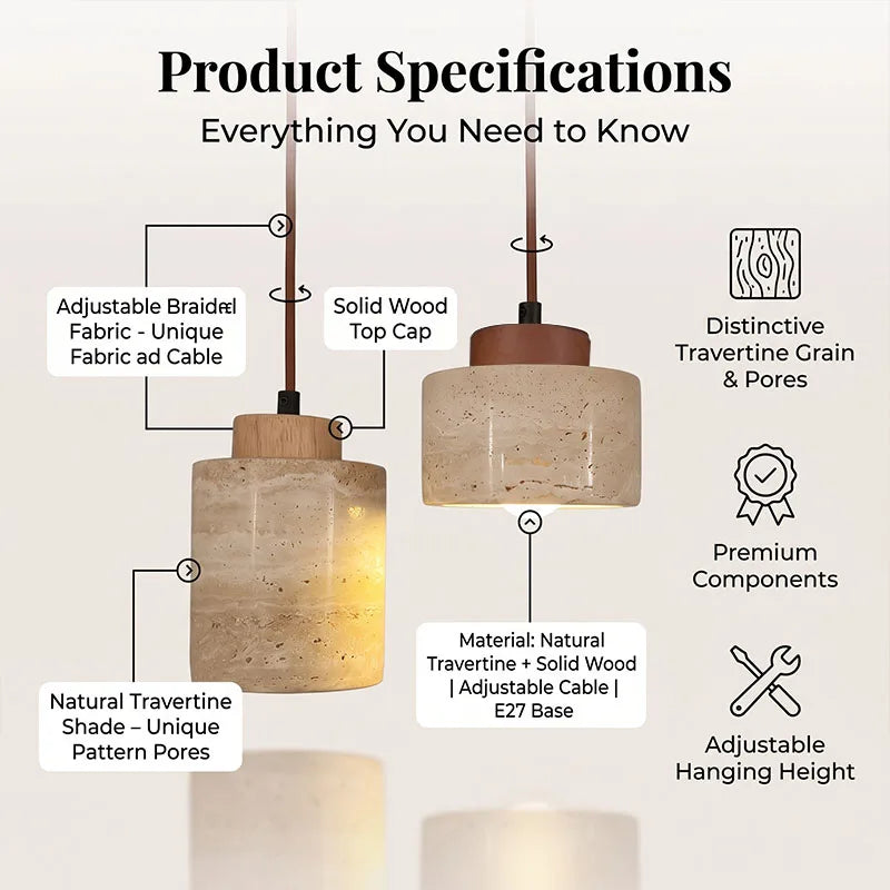 Wabi-Sabi Japanese pendant light with a natural stone-inspired shade hanging beside a modern bed.