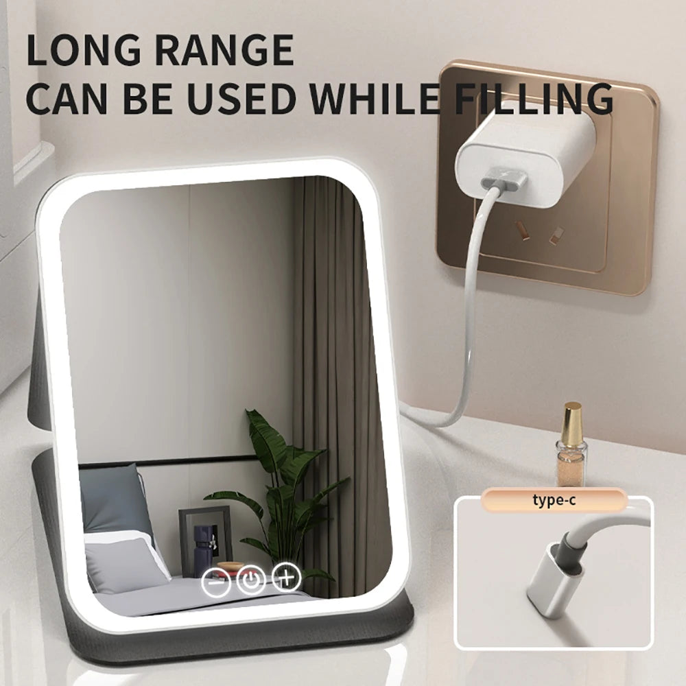 LED Makeup Mirror 3 Color Dimmable Touch Screen Rechargeable