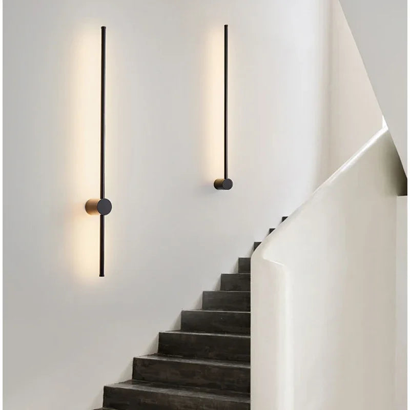 Nordic minimalist LED long wall light installed in a modern hallway with luxury interior décor.