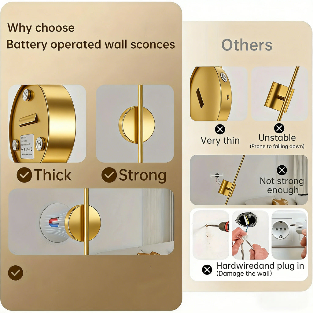Wireless rechargeable LED wall sconce with remote control mounted beside a modern bedroom bed.