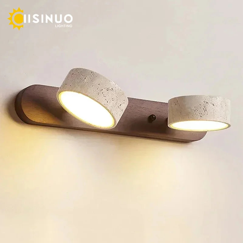 Rotatable LED Vanity Mirror Light Wabi Sabi Travertine Natural Stone Anti-Corrosion Rust-Proof Wall Lamp for Vanity Bathroom Dec