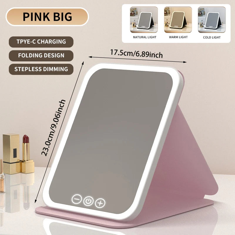 LED Makeup Mirror 3 Color Dimmable Touch Screen Rechargeable