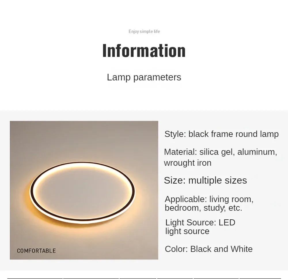 Nordic minimalist LED ceiling light with remote control installed in a modern living room.