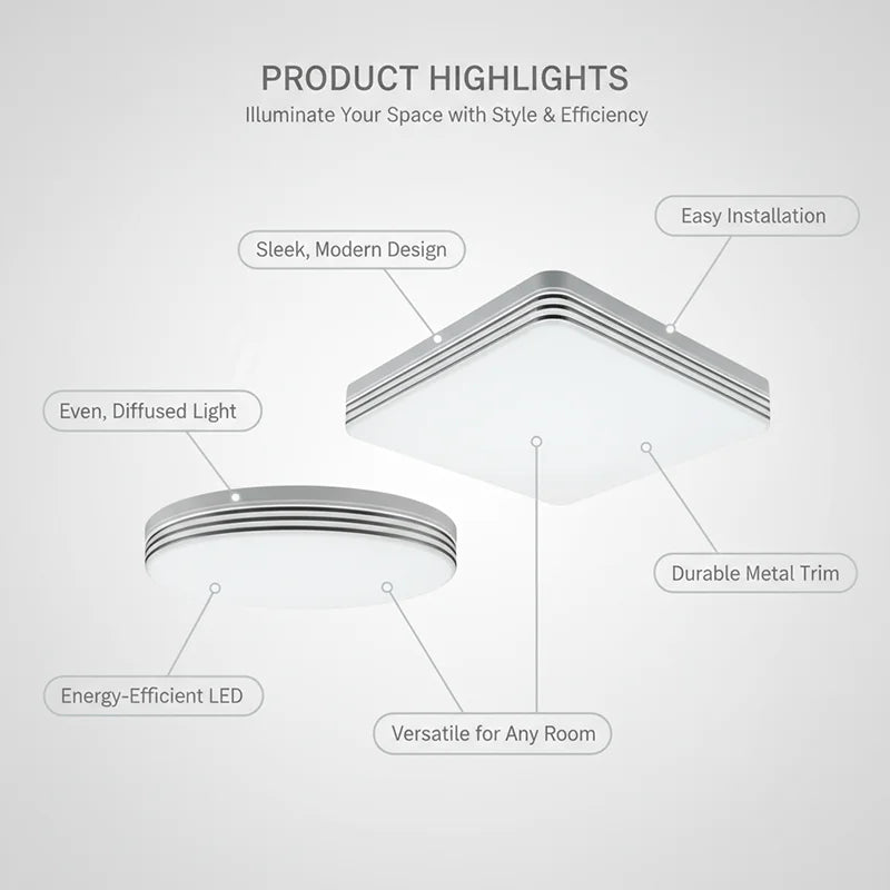 Modern square LED ceiling light installed in a contemporary living room with bright energy-efficient lighting.