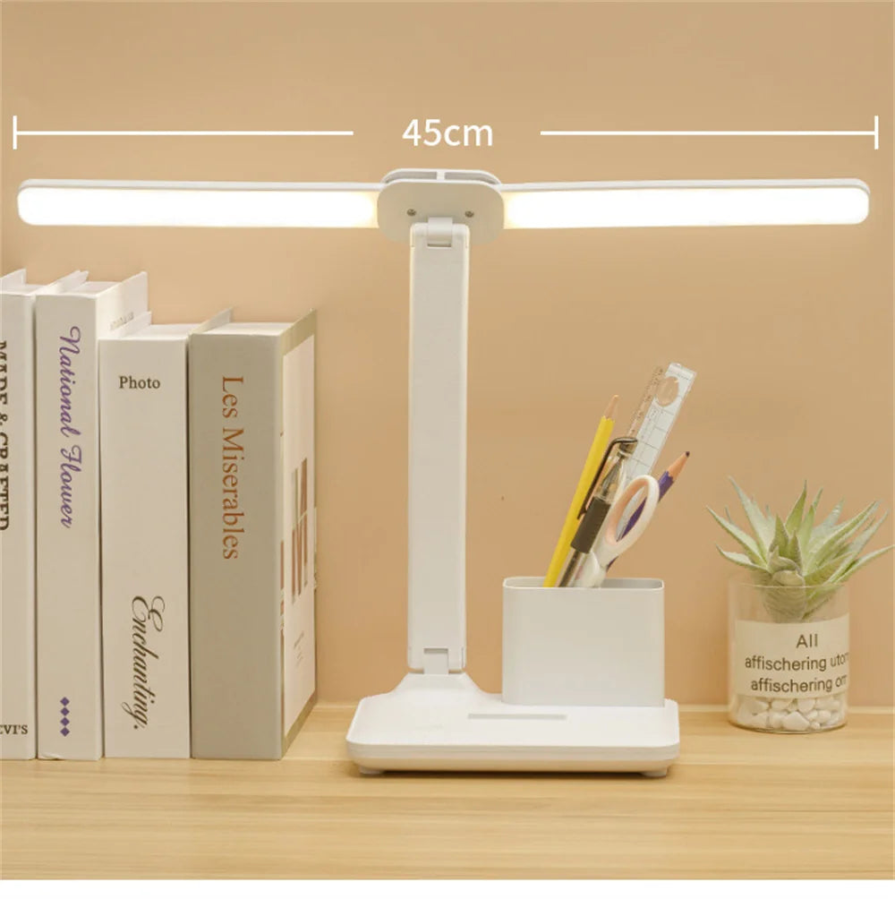 LED Desk Lamp with Clock, Calendar & Touch Dimmable Light USB