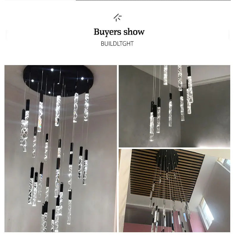 New Staircase Chandelier LED Modern Duplex Loft Spiral Long Chandelier Creative Villa Living Room Bedroom Hanging Crystal Light