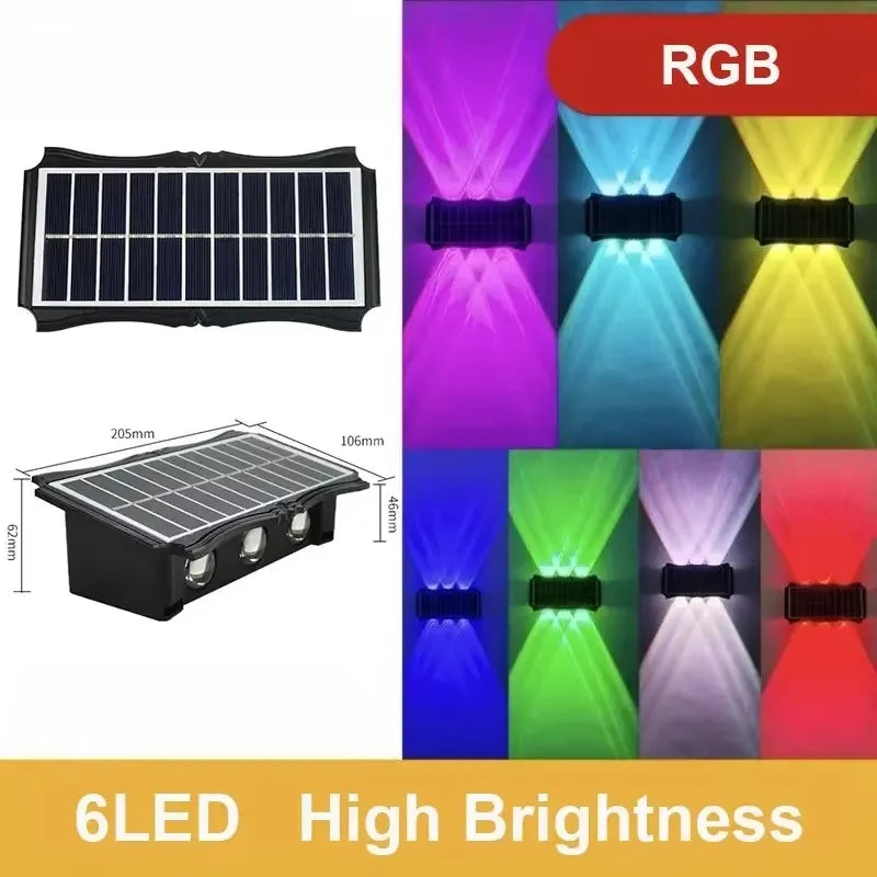 Modern waterproof solar LED wall light installed on an exterior wall illuminating a garden pathway.