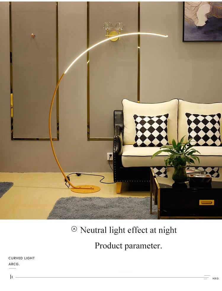 Nordic Modern Arc Shape Floor Lamp Led Dimmable Remote Control Standing Light For Living Room Bedroom Sofa Study Decor Lighting