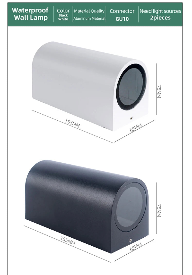 Modern IP65 Up & Down GU10 LED Wall Light for Outdoor Spaces