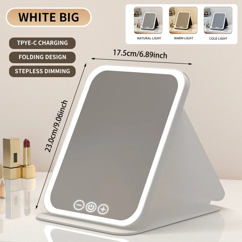 LED Makeup Mirror 3 Color Dimmable Touch Screen Rechargeable