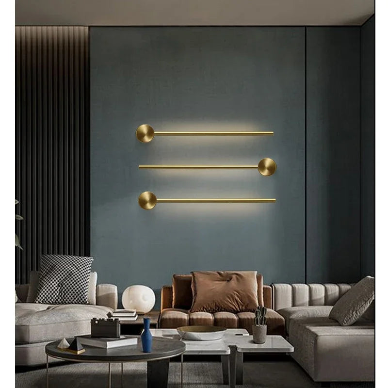 Nordic minimalist LED long wall light installed in a modern hallway with luxury interior décor.