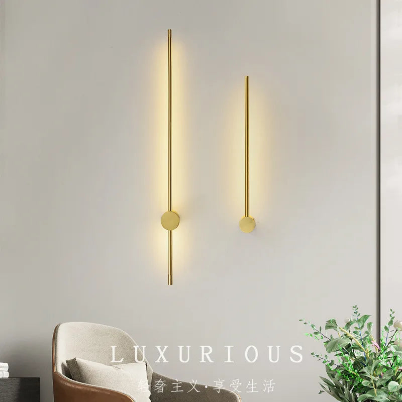 Nordic minimalist LED long wall light installed in a modern hallway with luxury interior décor.