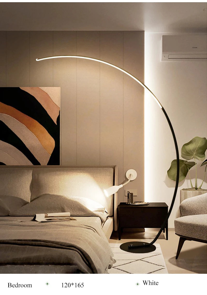 Nordic Modern Arc Shape Floor Lamp Led Dimmable Remote Control Standing Light For Living Room Bedroom Sofa Study Decor Lighting